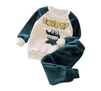 Pigiama per Bambini Bambine 2 Pezzi a Maniche Lunghe Vestiti Bambina Invernale Ragazzi e Ragazze Cotone Lungo Stampa Lettere Pigiami Corte Giocare da Indossare Sleepwears