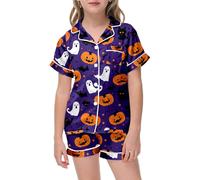 Pigiama per Bambini E Bambine Neonati Pigiama Ragazza Completo A Maniche in Raso con Stampa di E Bottoni Top con Elastico in Vita Loungewear Pantaloncini Pigiama Ragazza Caldo Vampiro Bambina