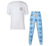 Pigiama per bambini e ragazzi, Manchester City, in morbido cotone, a maniche corte, set da 2 pezzi, con licenza ufficiale, comodo, con parte superiore inferiore, leggero, per bambini dai 2 ai 12 anni