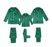 Pigiama per bambini in raso di seta con bottoni Set di pigiama in tinta unita a due pezzi per la famiglia di corrispondenza indumenti da notte loungewear a maniche lunghe indumenti da notte Green3