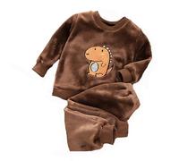 Pigiama per bambini ispessito ragazzini autunno e inverno in pile peloso ragazzi e ragazze in velluto corallo ragazze set di abbigliamento per la casa per bambini Pigiama Ragazzo (Brown, 18-24 Months)