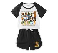 Pigiama per Bambini Italian Brainrot Animali (Maglietta a Maniche Corte e Pantaloni Corti), Abbigliamento alla Moda con Stampa di Cartoni Animati per Ragazzi e Ragazze,Nero,140cm