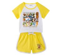 Pigiama per Bambini Italian Brainrot Animali (Maglietta a Maniche Corte e Pantaloni Corti), Abbigliamento alla Moda con Stampa di Cartoni Animati per Ragazzi e Ragazze,Giallo,90cm