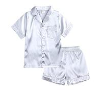 Pigiama per bebè per bambini Set manica corta Camicia abbottonata Top Pantaloni Indumenti da notte Ragazze Ragazzi Pjs Sleepwear 160 Stile B Argento 12-13 anni