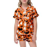 Pigiama per Neonati, Bambina, Ragazzo, Raso, Seta, Bambini, A Maniche Corte, Biancheria da Notte, Pigiama, 2 Pezzi, con Bottoni, Classico Loungewear Pantaloncini Pigiama Ragazza Caldo Vampiro Bambina