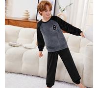 Pigiama per ragazzo pre-adolescente con felpa in colore a contrasto con patchwork e pantaloni tinta unita 6Y,7Y,8Y,9Y,10Y,11-12Y,13-14YBlocchi di colore,LettereFlanella