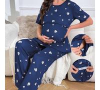 Pigiama premaman a maniche corte con pantaloni lunghi, stampa a cuori rosa, adatto allallattamento L,M,S,XLGeometricoTessuto in maglia