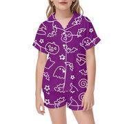 Pigiama Ragazza Completo da a Maniche Corte Bottoni per Bambini Manica Corta Pigiameria Elastica in Vita Abbigliamento casa Abbottonato Seta