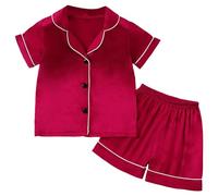 Pigiama Ragazza Completo Set da Abiti Biancheria Notte setosa per Bambini Camicia a Maniche Lunghe, Top e Pantaloni Stampa Manica Corta Solido Loungewear Neonato Neonata