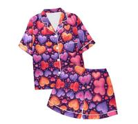 Pigiama Ragazza Completo Seta Raso Manica Corta Biancheria da Notte 2 Pezzi Bambini, a Maniche Corte, Top Pantaloni Lunga Button Down Classico Loungewear per Ragazze e Ragazzi