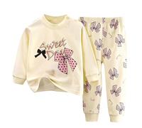 Pigiama Ragazzo in Cotone Lungo Ragazzi Ragazze Manica Lunga Abbigliamento da Casa Set Intimo Termico Tuta per Casual Homewear Bambini e 2