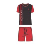 Pigiama Ragazzo mezza manica cotone AC Milan Ufficiale dis. Logo Nero