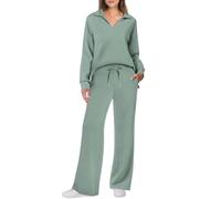 Pigiama Raso Donna Set da Donna Completi da 2 Pezzi 2024 Pigiama a Maniche Lunghe con Bottoni Pantaloni a Gamba Larga Tuta con Tuta Pigiama Natale Coppia Camice da Notte Estive (Green, S)