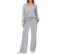 Pigiama Raso Donna Set da Donna Completi da 2 Pezzi 2024 Pigiama a Maniche Lunghe con Bottoni Pantaloni a Gamba Larga Tuta con Tuta Pigiama Natale Coppia Camice da Notte Estive (Grey, S)