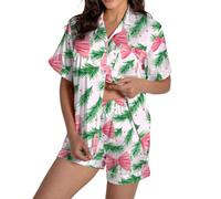 Pigiama Sanitario Donna Pigiama Donna Manica Corta da con Stampa Grafica in Raso di Carino con Bottoni A Maniche Corte Pigiami Corti Estivo Cotone Green XXL