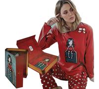 Pigiama Santoro Gorjuss ross,invernale caldo cotone,jersey,donna/ragazza 2 pezzi