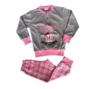 Pigiama Serafino Lungo Bimba Due Pezzi Cotone Interlock - Primero (Art. 13354 Grigio/Caramella, 4 Anni)