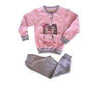 Pigiama Serafino Lungo Due Pezzi Caldo Cotone Interlock Bambina e Ragazza Varie Fantasie (Art. 21320 (Rosa/Grigio Melange), 8 Anni)