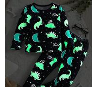 Pigiama set per bambino più giovane, comodo, a maniche lunghe, con stampa digitale di dinosauri, che brilla al buio sotto la luce UV 6Y,7Y,4Y,5Y,2-3YAnimale,Fumetto,Geometrico,DinosauroTessuto in magl