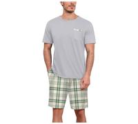 Pigiama Set Uomo Ete- Set Pantaloncini T-shirt Manica Corta Girocollo E Pants Plaid con Tasche Classiche Elegante Abbigliamento Casual Confortevole Morbido Abbigliamento Relax, verde, M