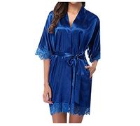 Pigiama sexy da donna, in raso, Blu scuro, L