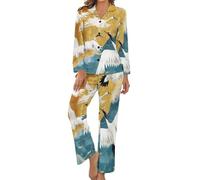Pigiama Stampa Animali Delle Onde Marine Giapponese Donna Camicia A Manica Lunga Con Bottoni Pantaloni A Tutta Lunghezza Pigiami Due Pezzi Sleepwear Per Tutte Le Stagioni Pigiama Leggero Da Casa