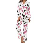 Pigiama Stampa Semplice Cuore D'Amore Dei Cartoni Animati Donna Camicia A Manica Lunga Con Bottoni Pantaloni A Tutta Lunghezza Pigiami Due Pezzi Sleepwear Per Tutte Le Stagioni Pigiama Leggero Da Casa