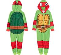 Pigiama Tartarughe Ninja per Bambini e Adolescenti, Tuta per Ragazzi Travestimento Raphael, Tutto in Uno, Pile stampato sul retro, Rosso Ninja, verde, 9-10 Anni