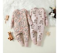 Pigiama Tuta A Maniche Lunghe Con Stampa Floreale E Girocollo Per Bambine 9-12M,12-18M,18-24M,2-3YAnimale,FlorealeTessuto
