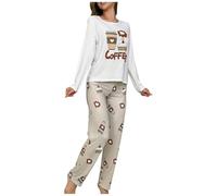 Pigiama Tuta Donna 2 Pezzi, Pigiama Donna Cotone Pigiameria Due Pezzi Plus Size Allentati Leggero Pajama Regolabile In Vita Per Abbigliamento Da Casa Loungewear Natale Halloween