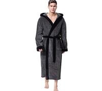 Pigiama Uomo, Accappatoio e da con Cappuccio e Tasca applicata, con Blocchi di Colore (Grey, XXXXL)