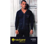 Navigare Pigiama Uomo Taglie Forti 56/58/60 Cotone Jersey Aperto Art.14280AB (Navy - 58 / 4XL)