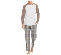 Pigiama Uomo Cotone Lungo-Pigiama Lungo Uomo Caldo Pigiama Due Pezzi Pigiami Uomo Invernali A Quadri Top Girocollo Maniche Lunghe Loungewear Morbido E Confortevole Completino Per Casa Leggero