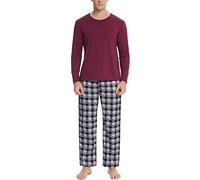 Pigiama Uomo Cotone Lungo,Pigiami Invernali Uomo Pigiami Caldo Cotone Due Pezzi Maniche Lunghe E Pantaloni Lunghi A Quadri con Tasche Loungewear Completino Leggero E Morbido per Casa Pigiama Uomo Set
