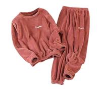 Pigiama Uomo Donna Invernale S-5XL in Velluto Corallo Spessore 2 Pezzi con Pullover Pile e Pantaloni Caldo Pigiami Abbinati Coppia Simpatici Casual Matching Pajamas Elegante per Case Esterno