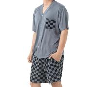 Pigiama Uomo Estivo Corto 2 Pezzi Leggero Modal Pigiami Traspirante e Morbido Scollo a V e Pantaloncini Scozzesi (M, Grigio)