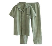 Pigiama Uomo Estivo Corto Cotone - Pigiami Uomo Aperti Davanti Cotone Sleepwear Sottile Per Casa Due Pezzi Set Pigiama Pantaloni Da Notte E Maglietta A Maniche Corte Colletto Risvolto Con Tasche