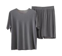 Pigiama Uomo Estivo Manica Corto Girocollo Comodo Set Pigiama in Seta Ghiacciata Leggeri e Traspiranti Top Corto Loungewear e Pantaloncini Tinta Unita Camicia da Notte Abbigliamento da Casa