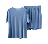 Pigiama Uomo Estivo Manica Corto Girocollo Comodo Set Pigiama in Seta Ghiacciata Leggeri e Traspiranti Top Corto Loungewear e Pantaloncini Tinta Unita Camicia da Notte Abbigliamento da Casa