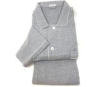 Pigiama Uomo in Flanella di Puro Cotone Collo Camicia con Profilo Pantalone Aperto (50, 31 Grigio)