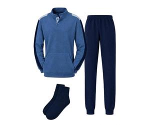 Pigiama Uomo Interlock Navigare Art. 142037 con Calzino Omaggio Jeans, Completo Notte Manica Lunga con Tasca a Marsupio e Pantalone Lungo