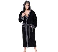 Pigiama Uomo Invernale - Accappatoio e da con Cappuccio e Tasca applicata, con Blocchi di Colore (Black, XXXL)