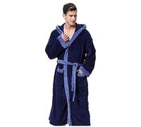 Pigiama Uomo Invernale - Accappatoio e da con Cappuccio e Tasca applicata, con Blocchi di Colore (Blue, XXL)