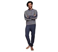Pigiama Uomo Invernale Autunnale Lungo Punto Milano, Pigiami 2 Pezzi Morbido con Maglia Manica Lunga + Collo con Bottoni o Girocollo, Fantasia Moderna Elegante, Taglie M L XL XXL e Taglie Forti