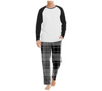 Pigiama Uomo Invernale Caldo,Pigiama Lungo Uomo Cotone Pigiama Due Pezzi Pigiami Uomo Invernali A Quadri Maglia Girocollo Maniche Lunghe Loungewear Morbido E Confortevole Completino per Casa Leggero