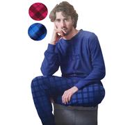Pigiama uomo invernale in pile caldo lungo serafino completo polsini Aki 22746