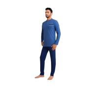 Pigiama Uomo Lungo in Cotone Jersey 100% Pettinato - Stile e Comfort in Ogni Dettaglio - Pigiama Leggero per Le Notti Estive - Polsini No Stress (IT, Testo, XXL, Regular, Regular, 957 - Blu)