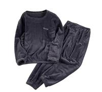 Pigiama Uomo Lungo Invernale, Caldo in Pile, Morbido, Set da Due Pezzi, Girocollo, Nightwear, Grigio., XL