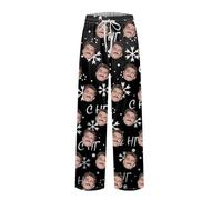 Pigiama Viso Personalizzato Uomini Donne Coppie,Natale Pantaloni Del Pigiama Personalizzati Con Foto Del Viso Pantaloni Del Pigiama Stampati A Tema Natalizio Multicolore S-3Xl (Stile C)