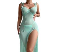 Pigiameria Donne Cinturino A Spaghetti Taglio Basso Abbigliamento Sexy Sesso Moda Prospettiva Lunga Lingerie Erotica D-Green XXL